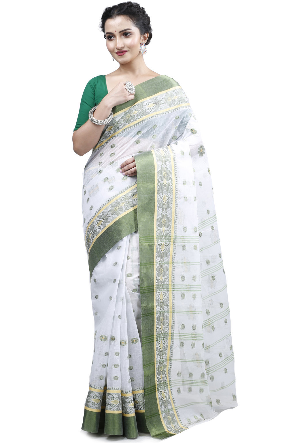 Green White Pure Cotton BolLata_Tant Tant Saree (200)